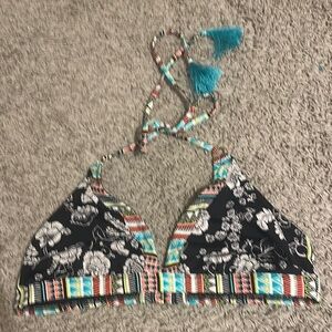 Gibson Latimer Black and Blue Patterned Bikini Top